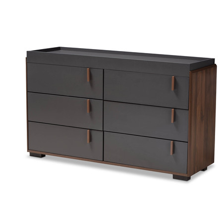 Baxton Studio Rikke Two-Tone Gray and Walnut Finished Wood 6-Drawer Dresser 152-9532